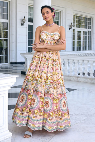 Peach floral printed gown