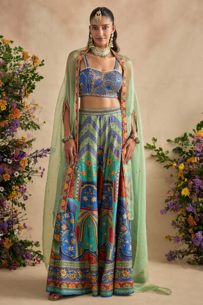 Blue printed sharara set