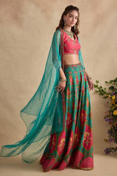 Blue floral printed sharara set