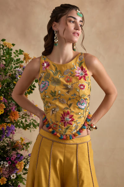 Lemon yellow sequin embroidered sharara set