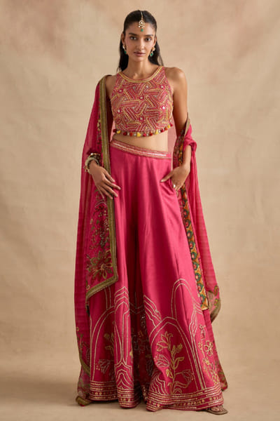 Pink embroidered sharara set