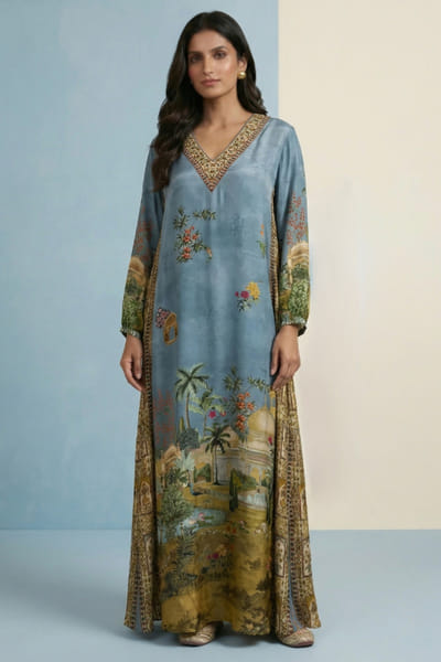 Aqua embroidered jalabiya