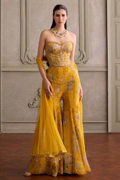 Kalista Amber yellow print embroidered sharara set KALIJUL26D150683
