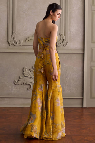 Kalista Amber yellow print embroidered sharara set KALIJUL26D150683