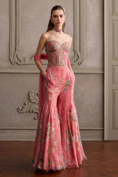 Kalista Baby pink print embroidered sharara set KALIJUL26D150684