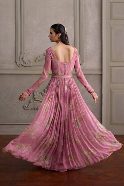 Kalista Salmon pink floral printed anarkali set KALIJUL26D150685