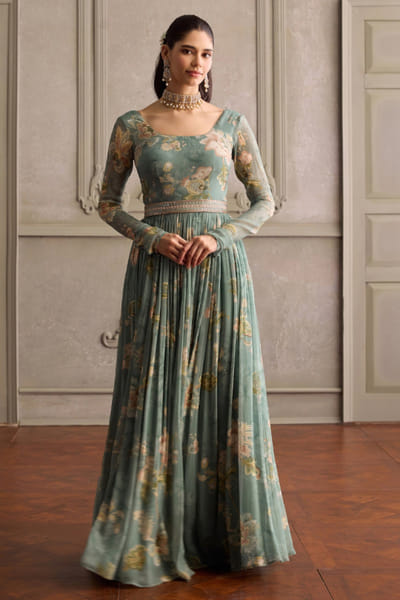 Kalista Mint floral printed anarkali set KALIJUL26D150686