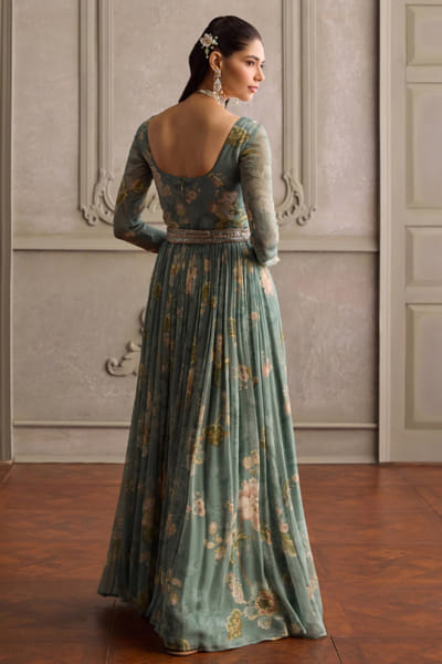 Kalista Mint floral printed anarkali set KALIJUL26D150686