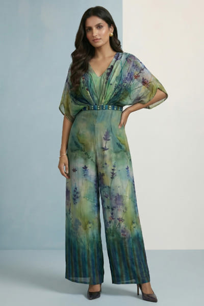 Kalista Teal blue floral jumpsuit KALIAPR26D142794
