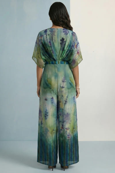 Kalista Teal blue floral jumpsuit KALIAPR26D142794