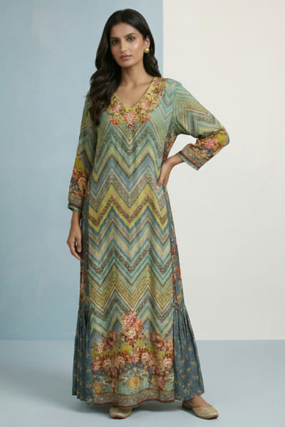 Green multicolour chevron dress