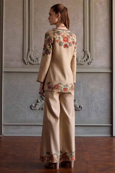Kalista Beige floral embroidered co-ord set KALIJUL26D150691