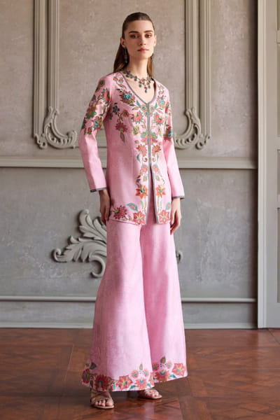 Kalista Pink floral embroidered co-ord set KALIJUL26D150692