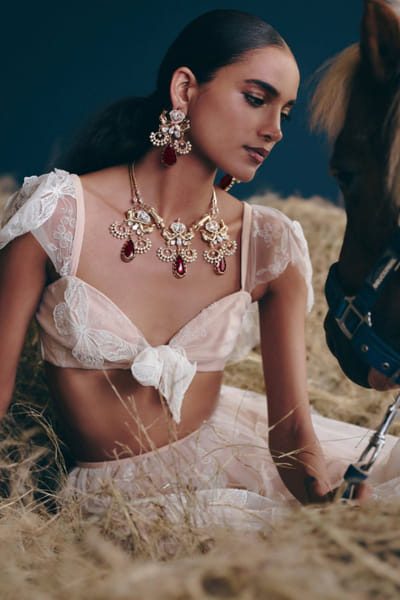 Rose gold crimson stone studded necklace