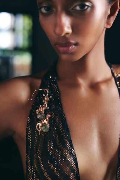 Rose gold prehnite stone collar tie pin