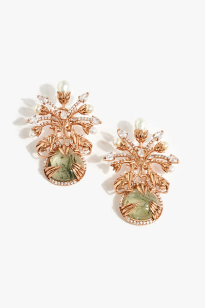 Rose gold prehnite studded earrings