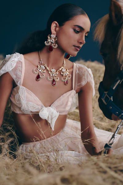 Rose gold crimson stone studded earrings