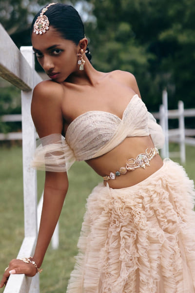 Rose gold prehnite stone maang tikka