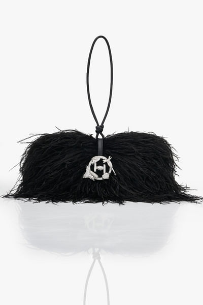 Amazon green feathered midi bag