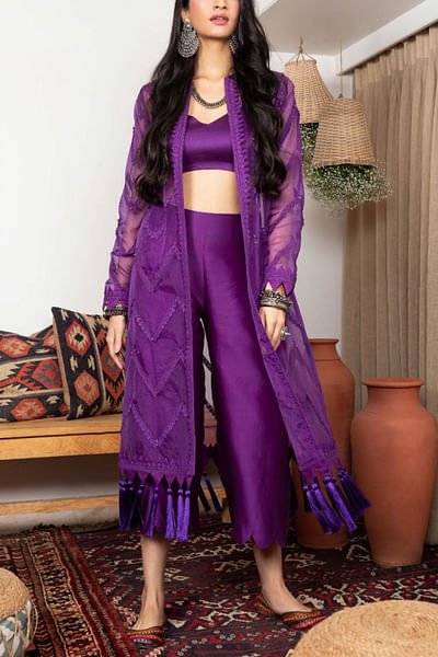 Purple lace accented jacket set