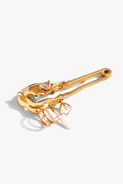 Outhouse Gold pearl crystal embellished brooch OUTHJUN26D146292