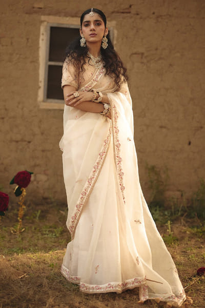 Rashika Mittal Ivory floral embroidered blouse RASHJUN26D146598