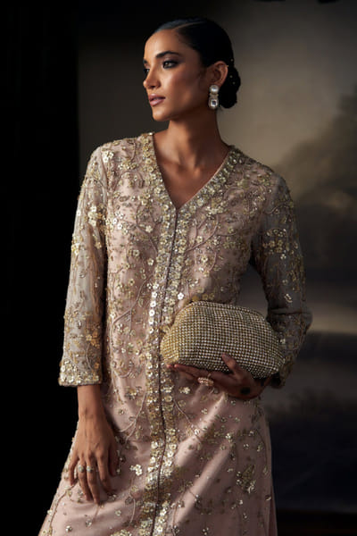 Peach zardozi embroidered kurta set