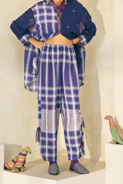 Azure checkered cotton pants