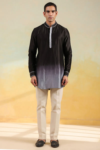 Black and grey ombre hand-dyed kurta