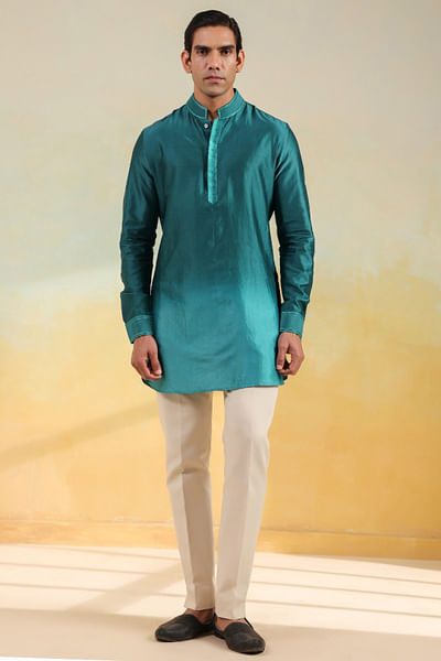 Teal blue ombre hand-dyed kurta