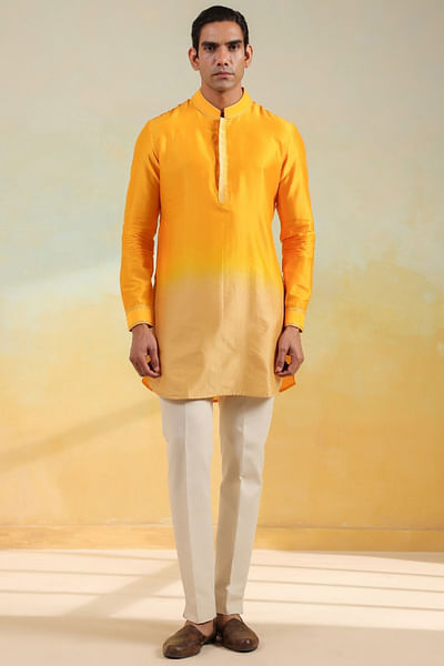 Yellow and beige ombre hand-dyed kurta
