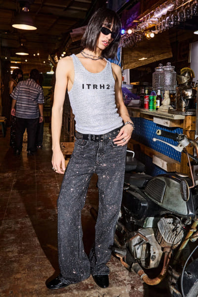 White crystal embellished tank top and jeans