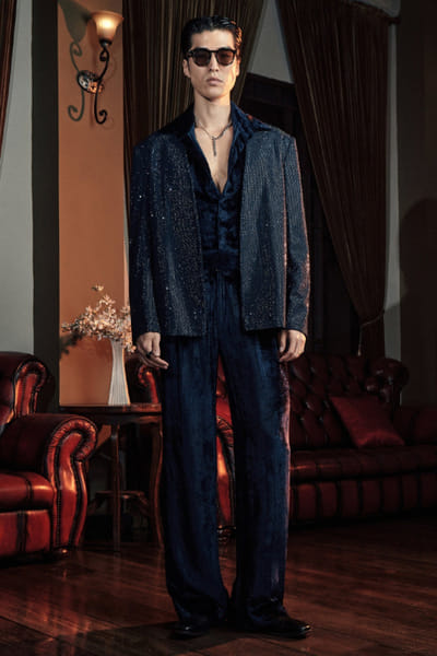 Blue front open jacket set