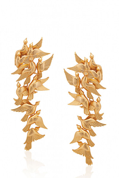 Matte gold bird cluster earrings