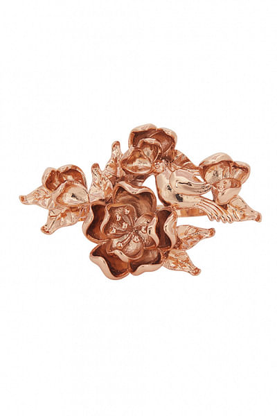 Rose gold floral double ring