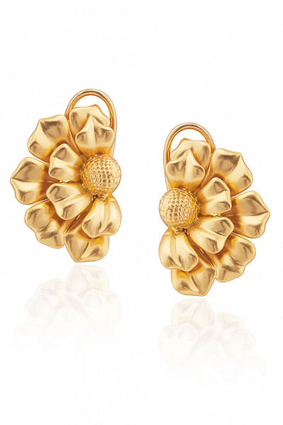 Matte gold half floral earrings