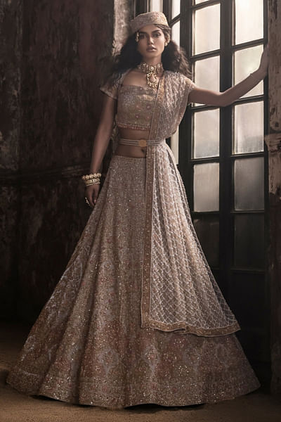 Grey embroidered lehenga set