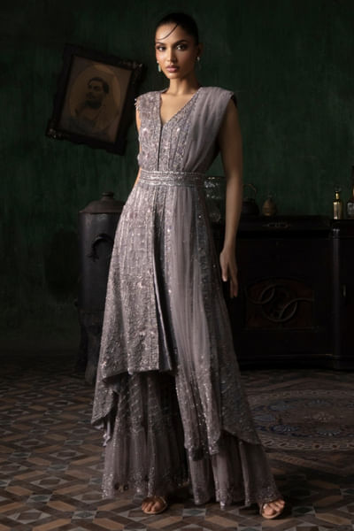 Mauve embellished sharara set