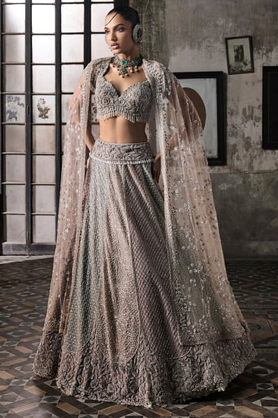Grey hand embroidered lehenga set