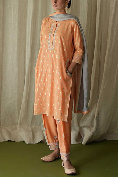 Orange embroidered kurta and salwar set