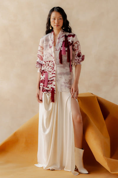 Richa Khemka White and wine embroidered drape skirt set RICHJUL26D149134