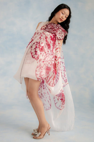 Richa Khemka Wine floral scuba dress RICHJUL26D149126