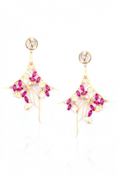 Pink stone accented dangler earrings