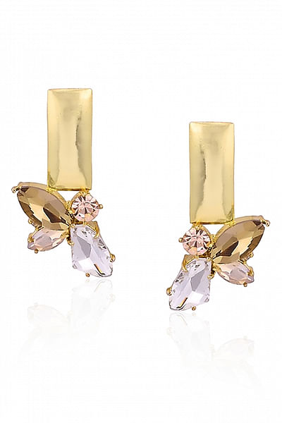 Gold and pink grapevine earrings