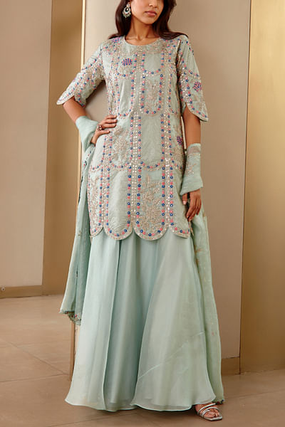 Teal embroidered kurta set