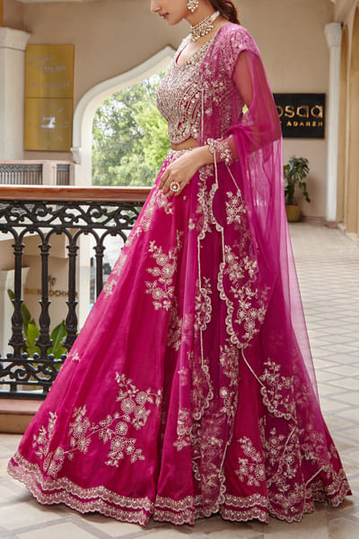 Plum embroidered lehenga set