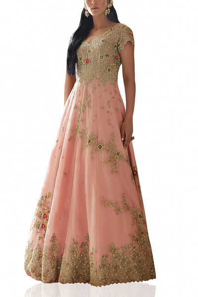 Rose pink embroidered gown