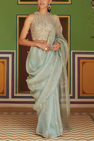 Pastel organza sari set