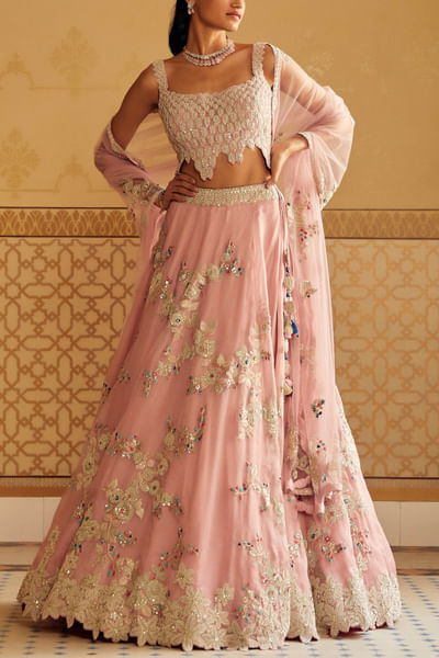 Pink embroidered lehenga set