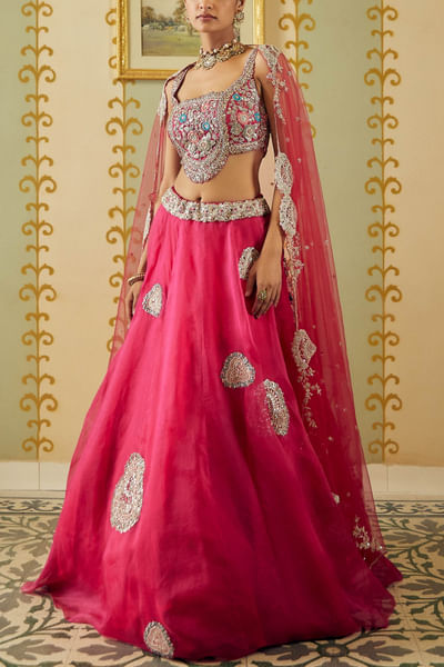 Pink organza lehenga set